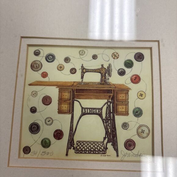 Signed & Numbered Joan Stier Framed Print - Victorian Singer Sewing Machine - Picture 5 of 7